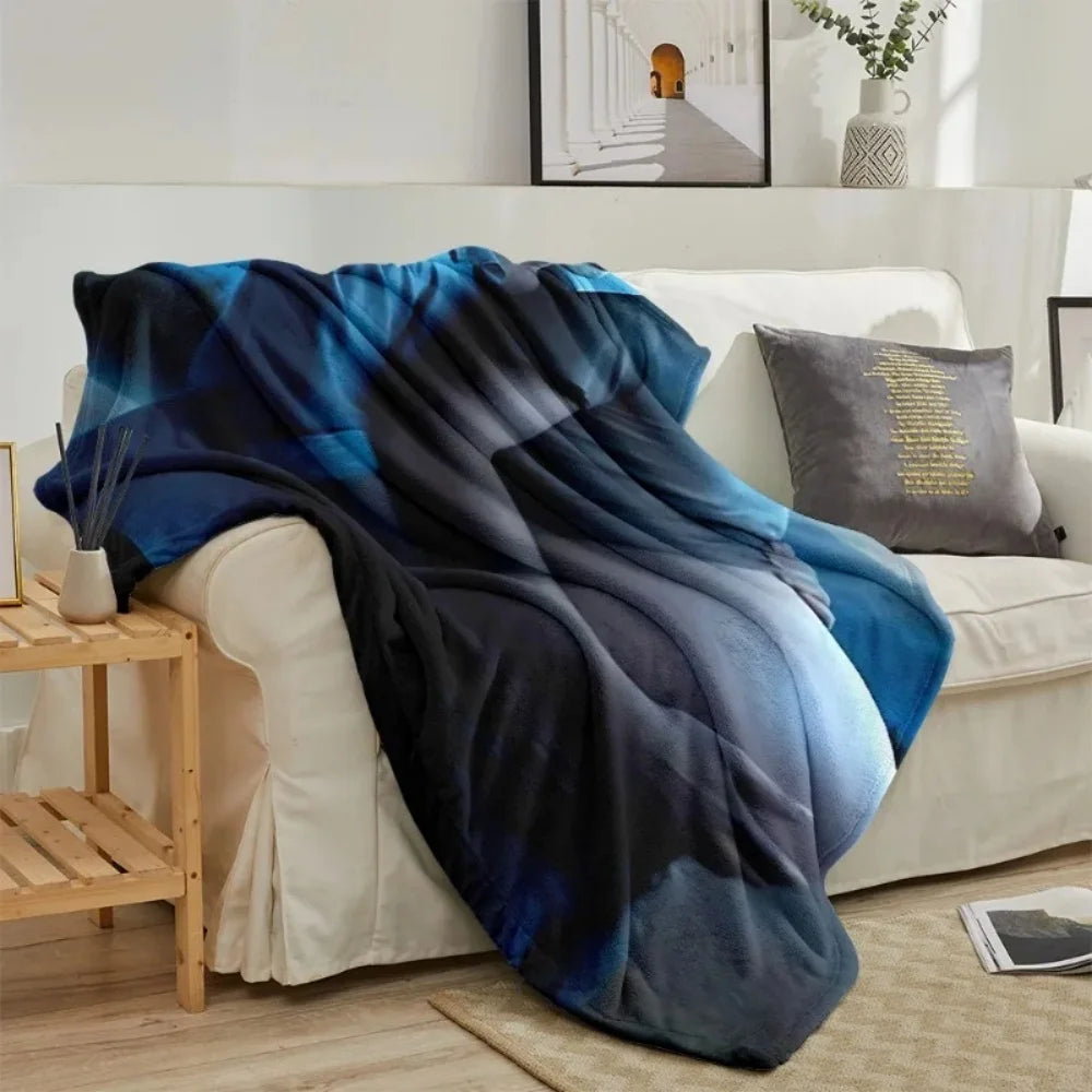 couverture polyester bleu gris moderne ombres gradation anti boulochage portable toutes saisons