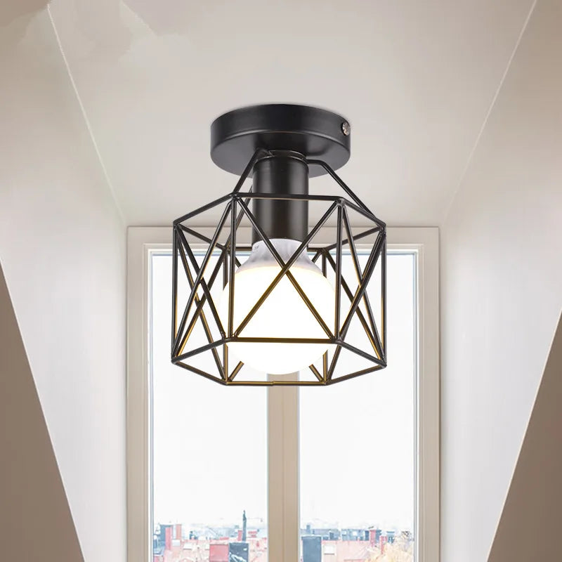 lampe led e27 fer forgé noir moderne structure géométrique métal éclairage quotidien chambre salon