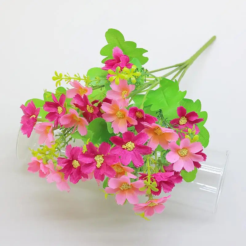 bouquet artificiel fleurs simples feuilles vertes moderne décoration intérieure opacité bleu rose jaune vert
