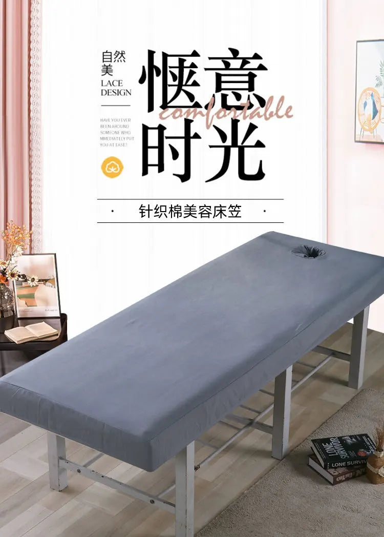 table massage gris blanc vert clair rose pâle uni moderne pieds métalliques couvre lit