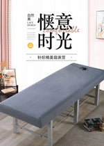 table massage gris blanc vert clair rose pâle uni moderne pieds métalliques couvre lit