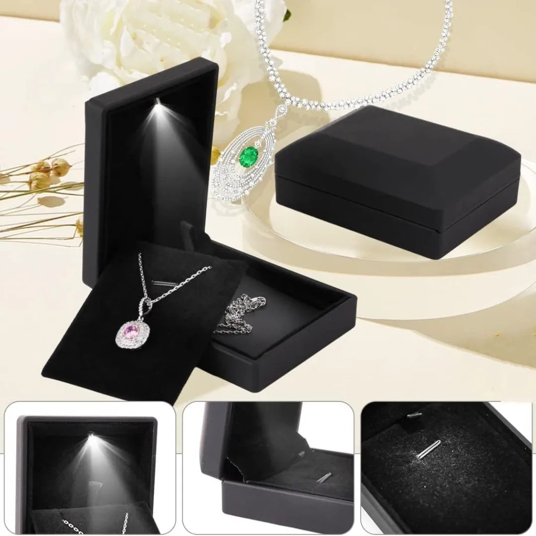 boîte bijoux velours noir rouge collier mariage fiançailles led contemporainescrição