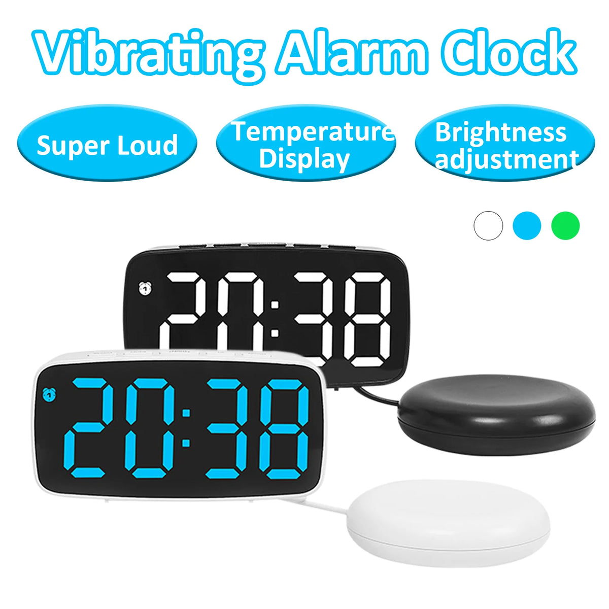 horloge réveil numérique led volume réglable noir blanc bleu moderne minimaliste