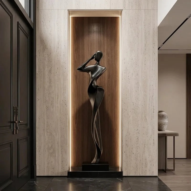 sculpture abstraite noire dorée argentée contemporaine minimaliste 76cm haute base plate