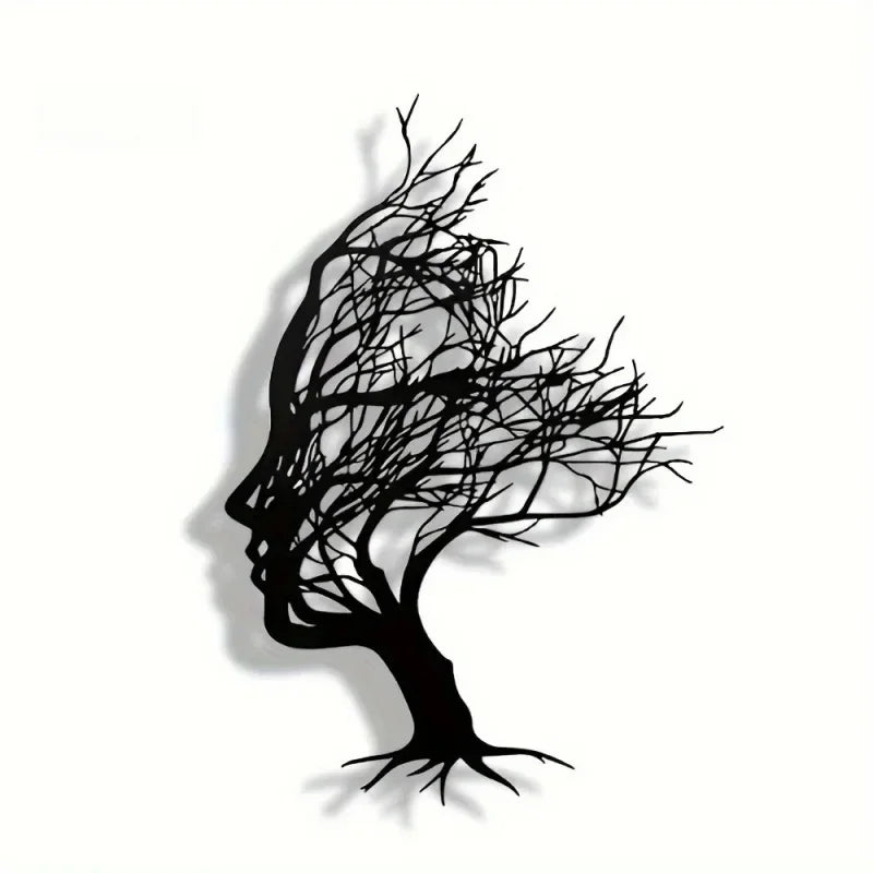 sculpture murale contemporaine silhouette visage noir abstraite métal fixations invisibles 30cmx21cm