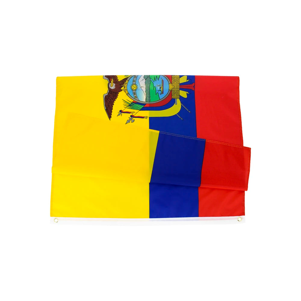 drapeau équateur jaune bleu rouge oiseau montagnes soleil graphique polyester super tex decoration
