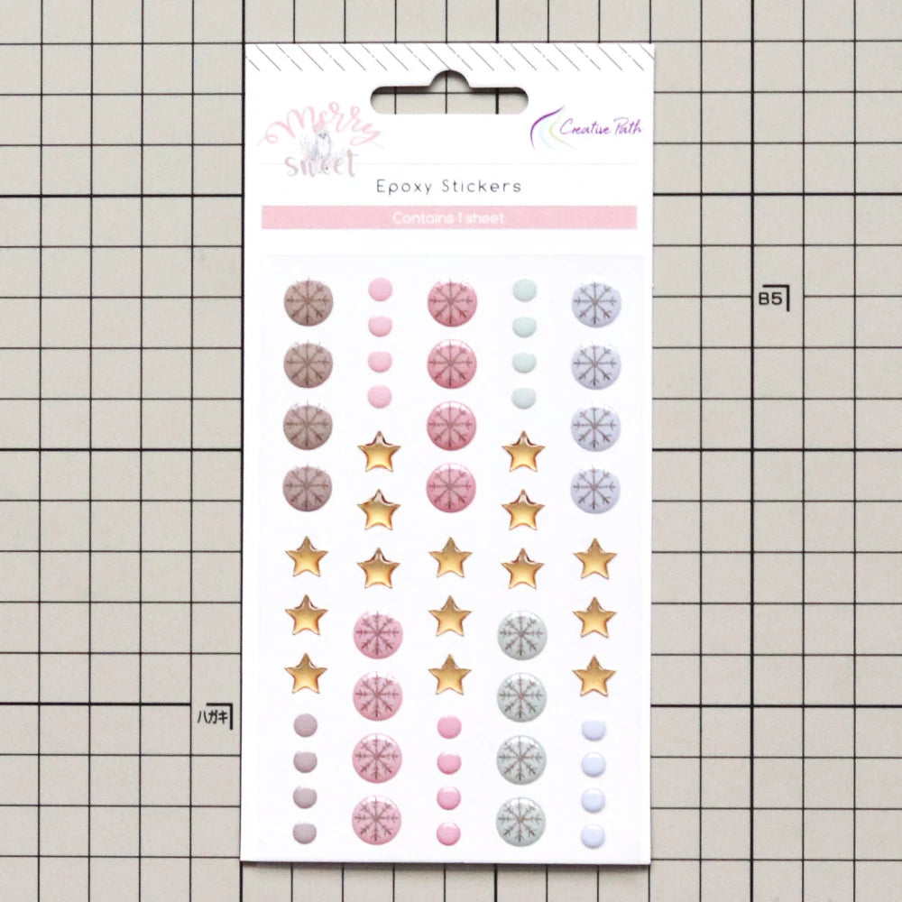 sticker époxy flocons neige étoiles rose beige gris décoration artisanale loisirs créatifs