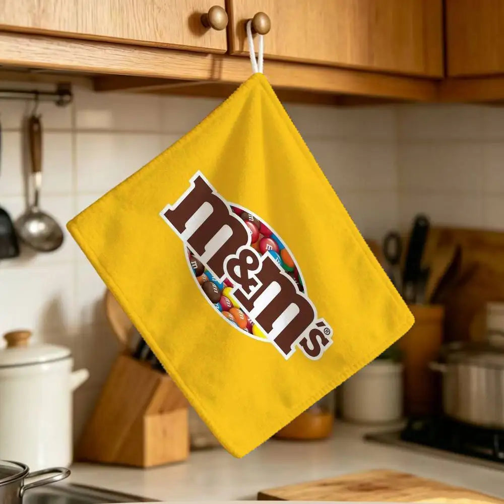 serviette cuisine jaune rouge bleu orange souriante logo moderne polyester jacquard