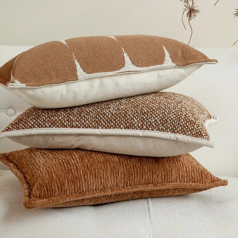 housse coussin polyester géométrique marron beige blanc moderne 30x50cm decoration intérieure