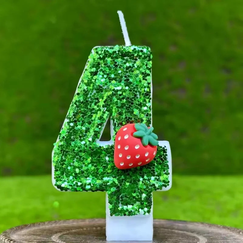 bougies anniversaire forme chiffres paillettees verte blanches decoratives fruits couteau sucre support bougie box