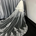 voile mariée deux couches blanc broderie florale bord dentelle classique 3m translucent