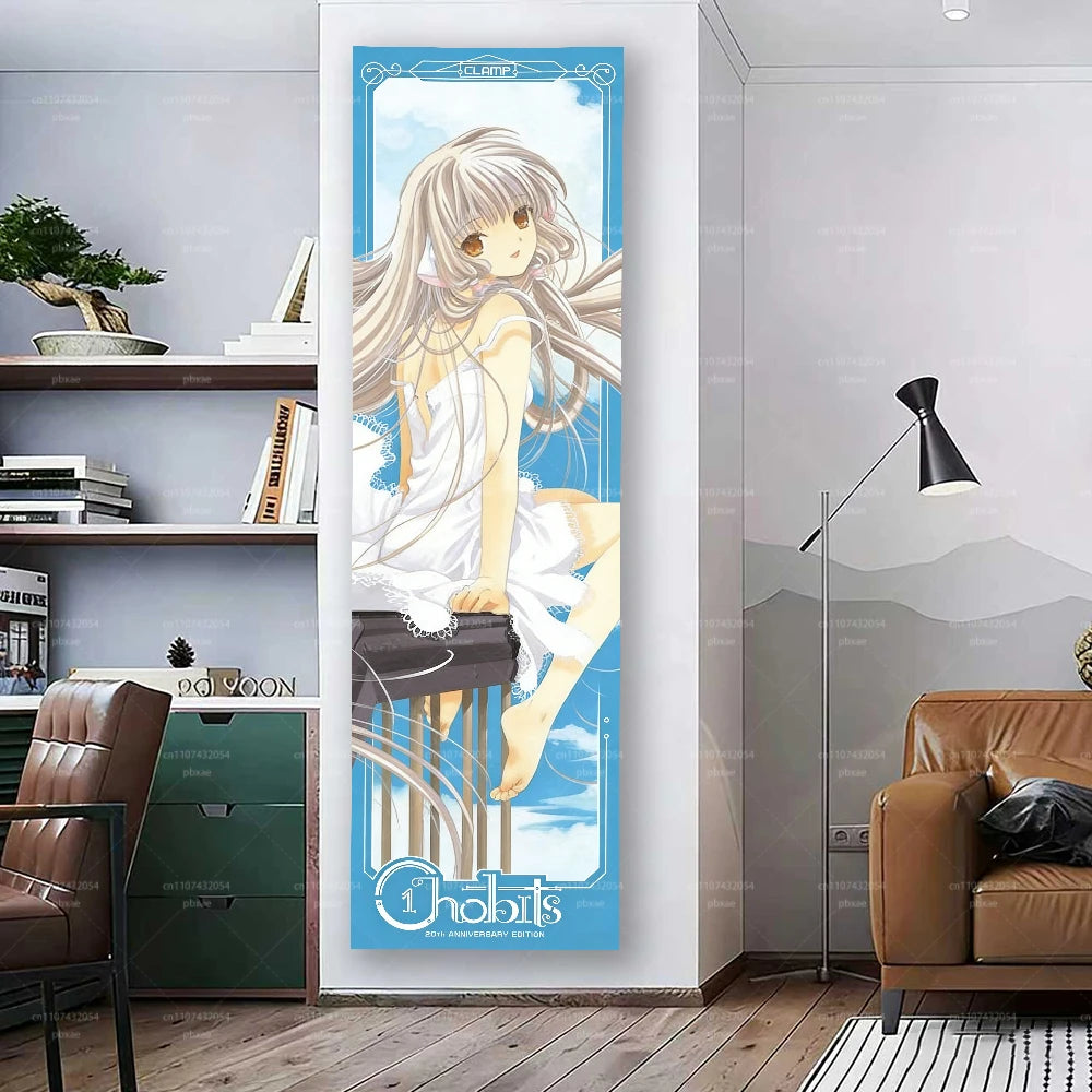 Poster mural anime illustration jeune fille piano bleu blanc chambre fille