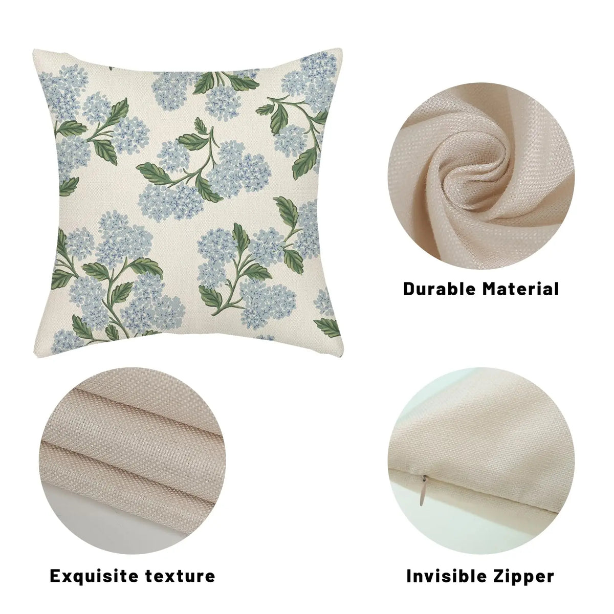 taies d'oreiller lin vintage fleurs hortensia non toxiques respectueux environnement hôtelière 450x450mm