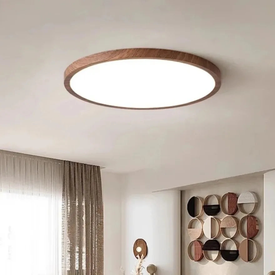 luminaire moderne grain bois marron clair diffuseur blanc led 3000k 6000k minimaliste