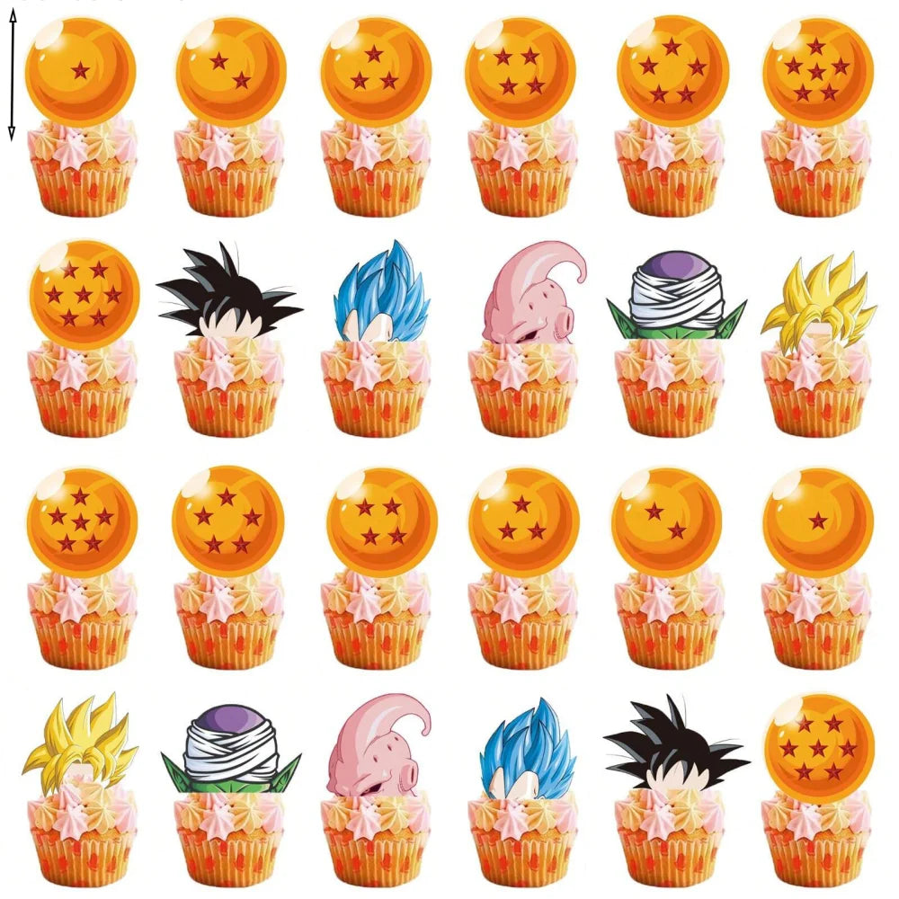 fourchettes cupcakes décorations dragon ball personnages boules toppers adhésifs gâteau anniversaire diy orange bleu