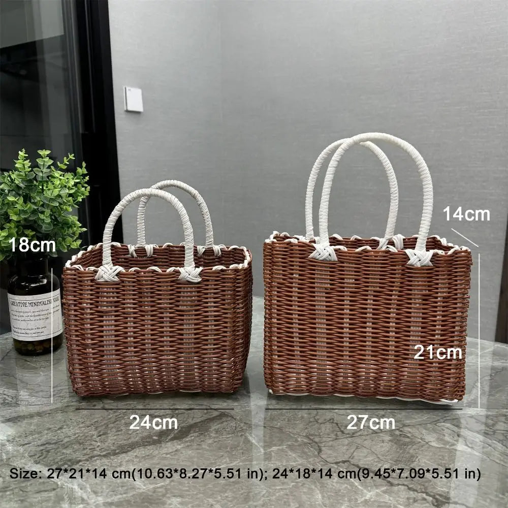 panier tressé marron clair moderne poignées empilable utilisation multiple rangement