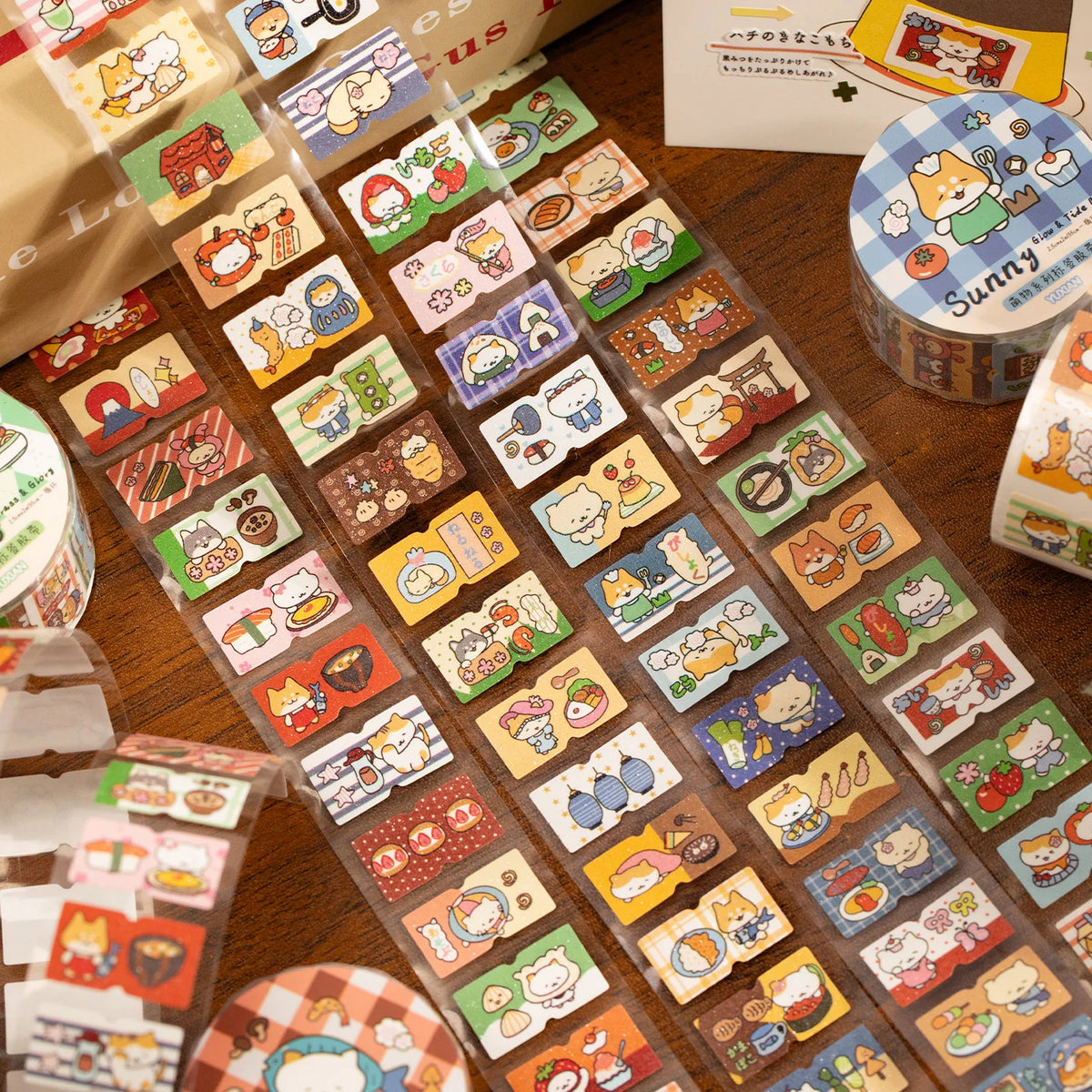 sticker autocollant kawaii dessins animés géométriques multicolores scrapbooking diy journal craft fournitures