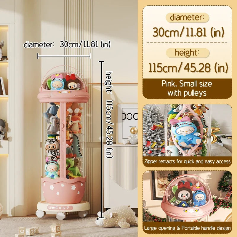 boîte rangement transparente peluches alien beige étoiles ouverture large roulettes mobile