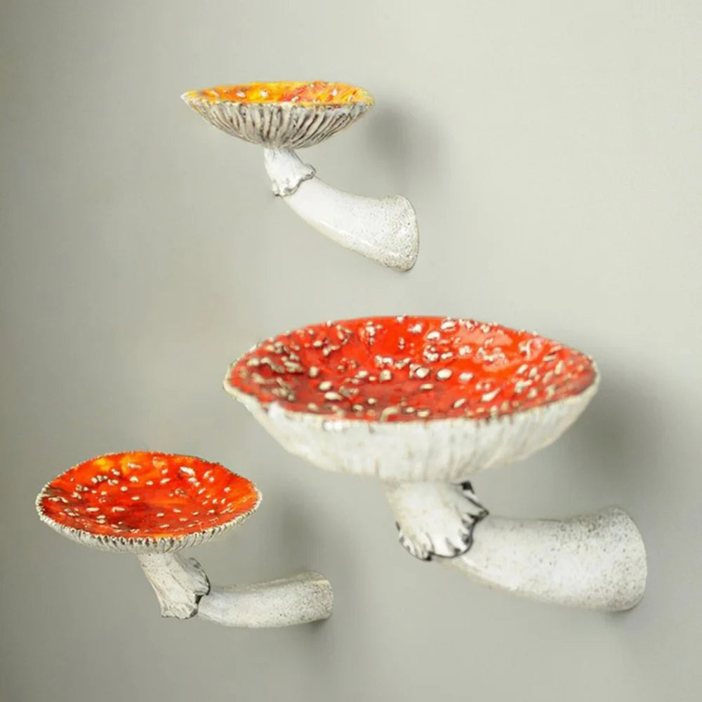 support mural objet rond texture champignon blanc rouge moderne naturel champêtre