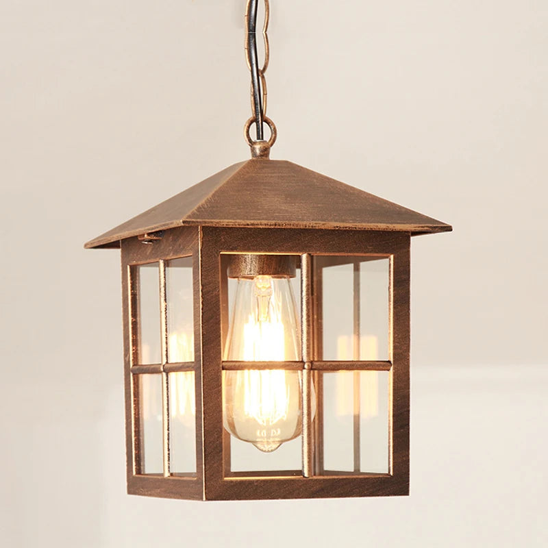 lampe suspendue vintage noir bronze verre transparent barreaux carré salon chambre adjustable(chain)