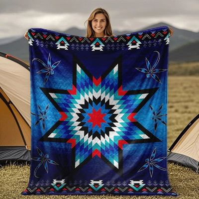 Couvre-lit indien flanelle motif étoiles turquoise