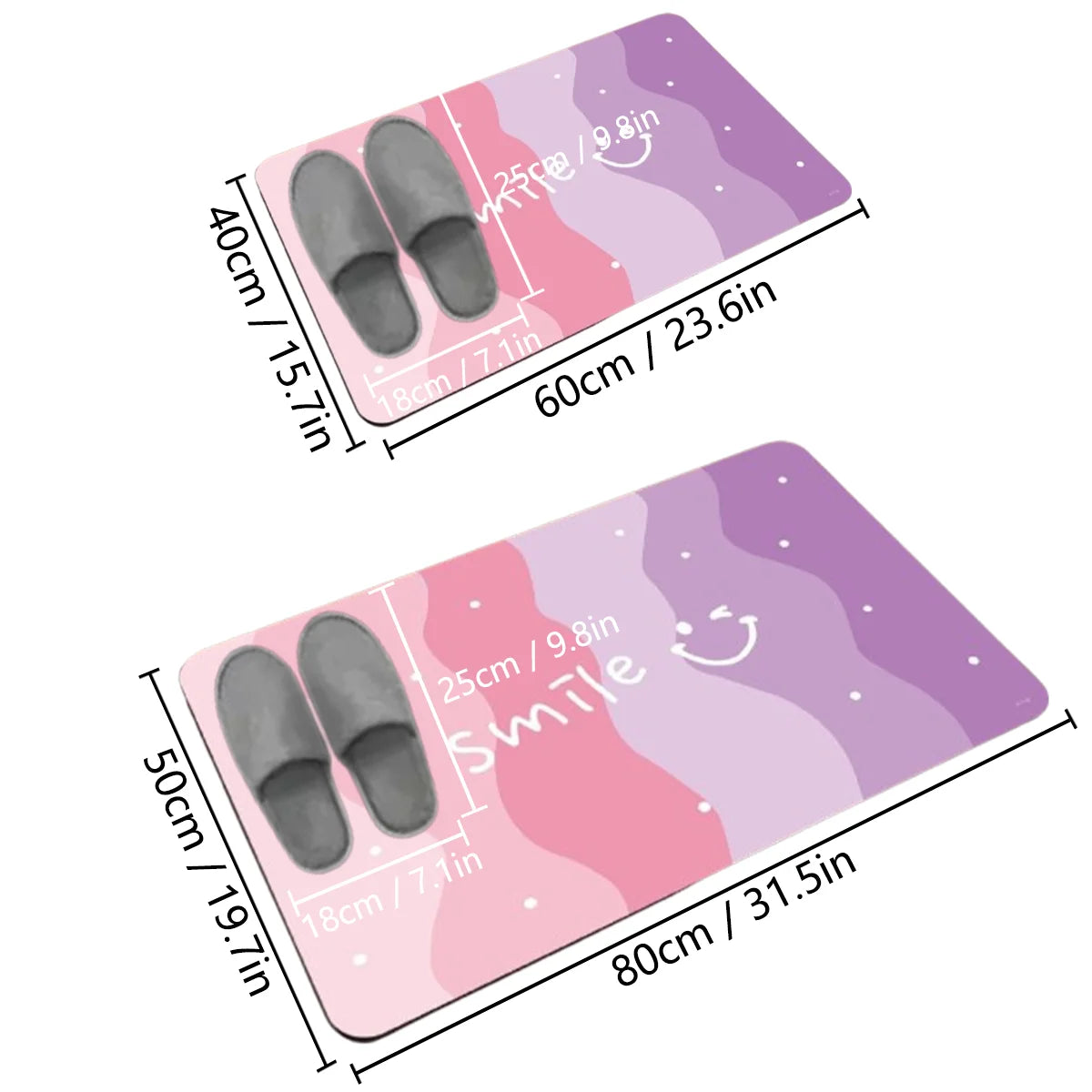 tapis sol violet rose blanc rayures pois smile adhésif moderne antidérapant salle bain douche