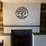 décoration murale résine noir blanc arbre soleil lune oiseau bohème 30cmx30cm