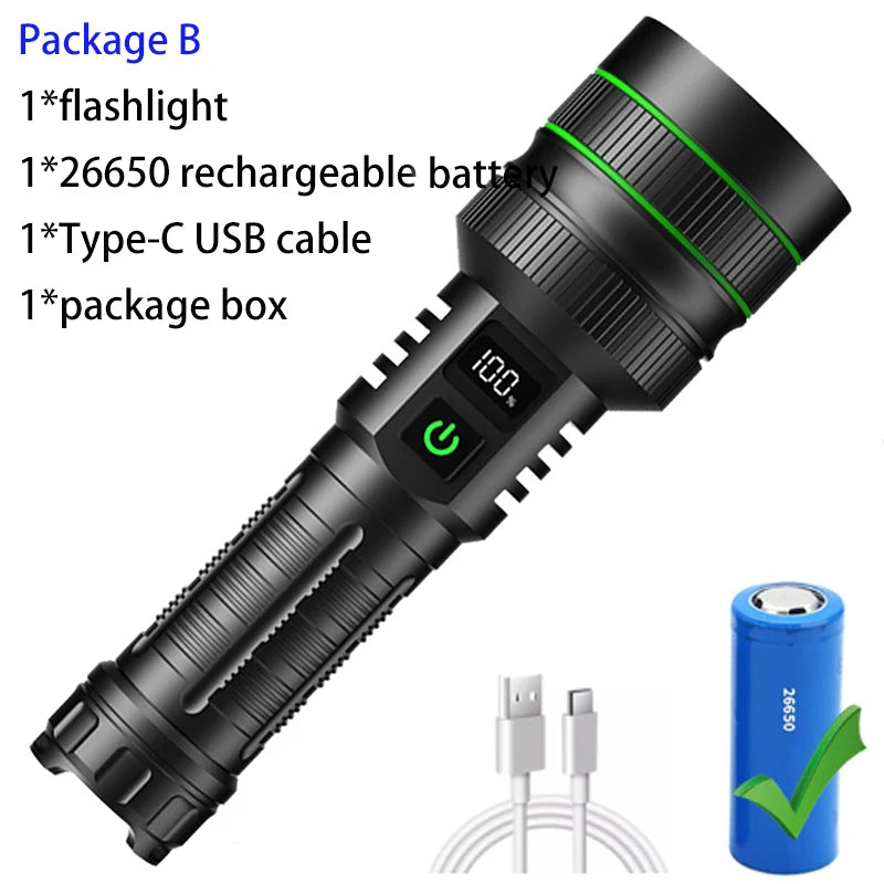 lampe torche noire orange rayées rechargeable led intense zoom tactique