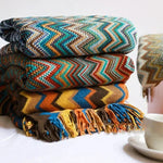 couverture multicolore zigzag ethnique portable anti boulochage acrylique polyester adultes printemps automne voyage maisonhôtel