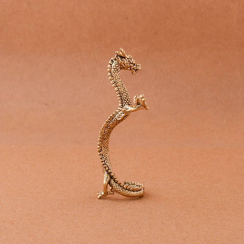 statuette dragon doré écaille cuivre antique traditionnelle maison collection artisanat