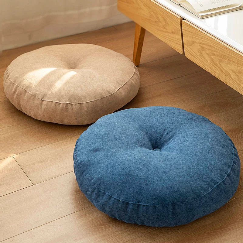 coussin siège rond velours polyester lavable moderne beige bleu vert jaune gris crocheté