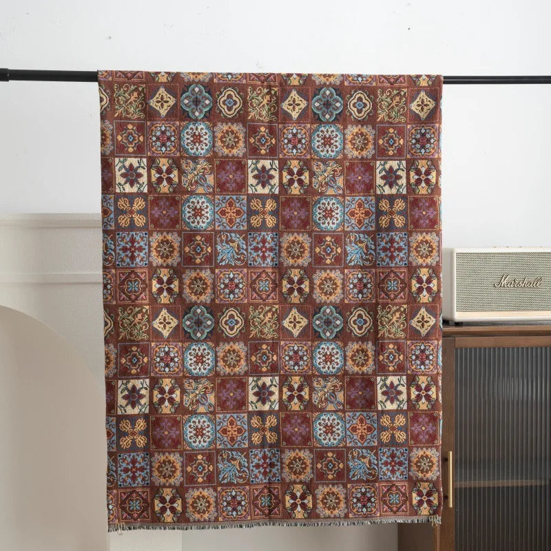 tissu patchwork ethnique polyester coton bleu vert rouge beige motifs géométriques floraux opaques tringle