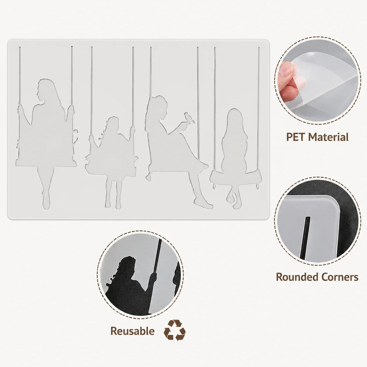 silhouettes personnes balançoires blanc brun minimaliste cadre transparent adhésif décoration mur diy maison