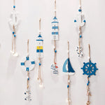 décorations murales thème marin bois bleu blanc ancres phares voiles roues navire coquillages étoiles