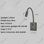 lampe murale flexible moderne noir blanc éclairage cuisine salle manger prise électrique led.angle réglable