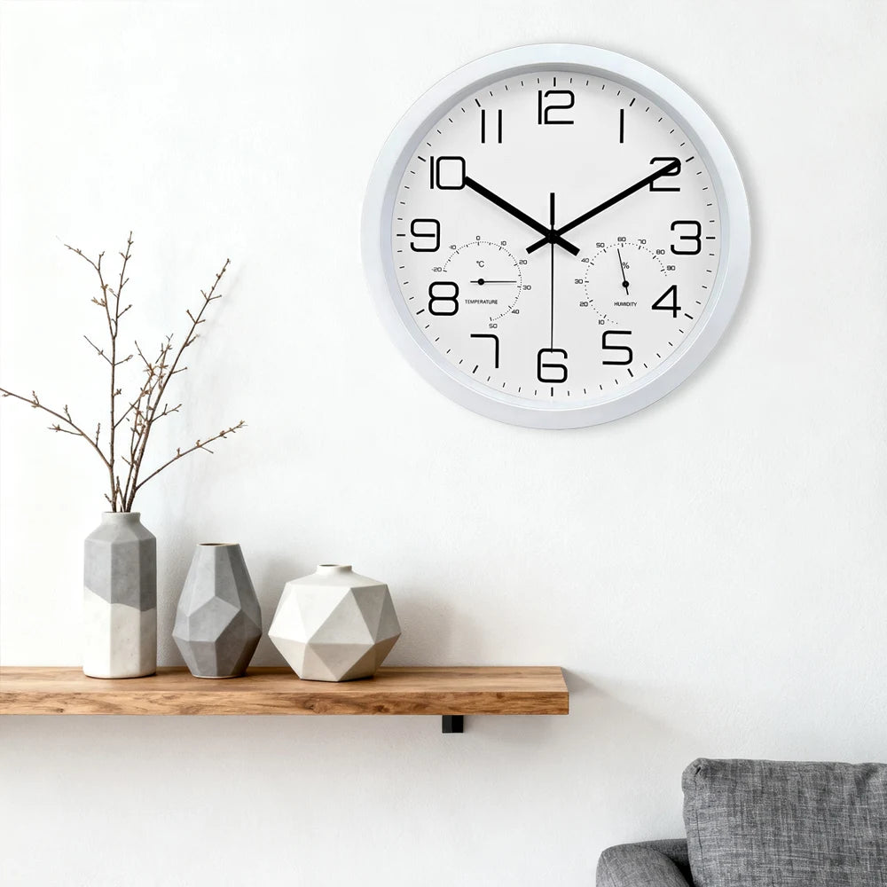 horloge murale moderne blanc numérique température humidité facile lecture salle blanche lignes noires