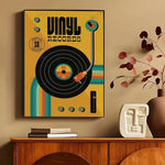 affiches murales vintage rétro disques vinyle illustration cassette audio chambre décoration noire orangée