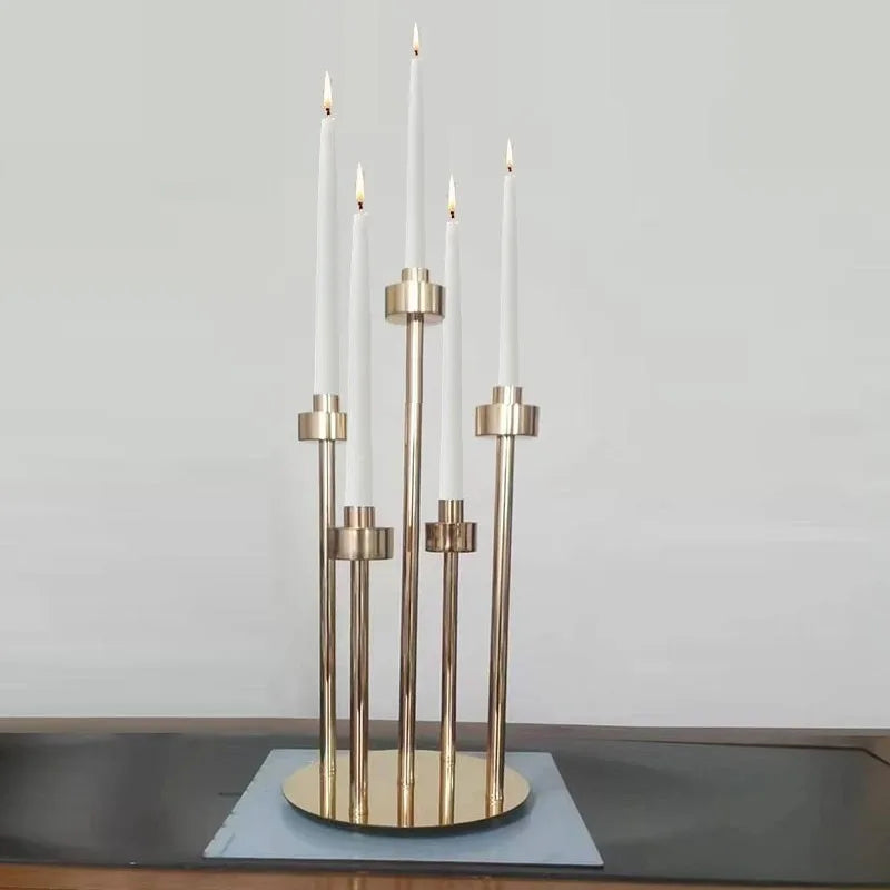 support bougie moderne or transparent cinq têtes mariage décoration table centerpiece decorative