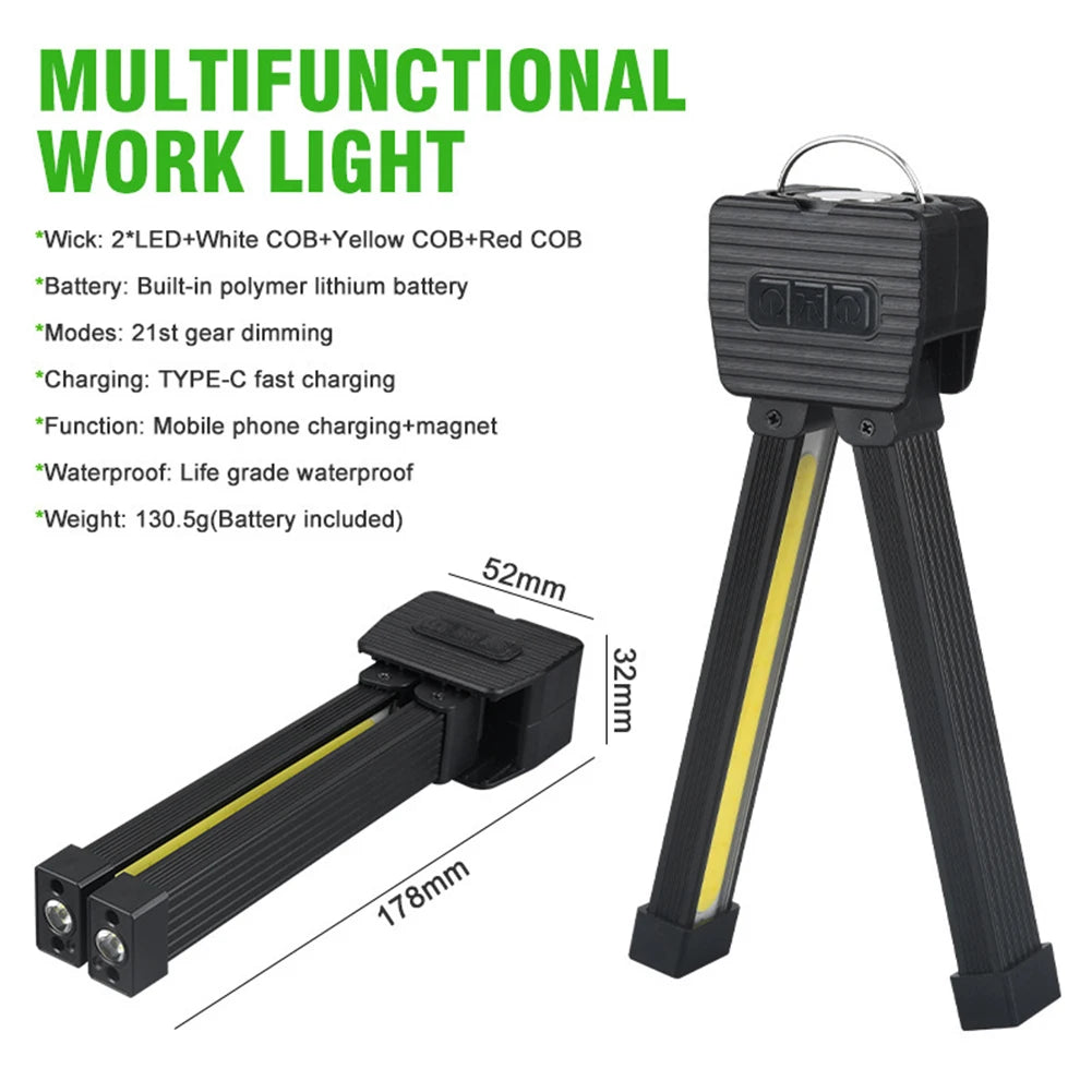 lampe travail multifonctionnelle led aimant noir moderne rayures horizontales rechargeable portative