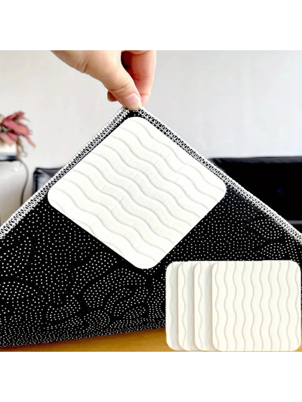 anti dérapants tapis adhésifs blanc noir carrés silicone minimalistes fonctionnels pack 4PCS