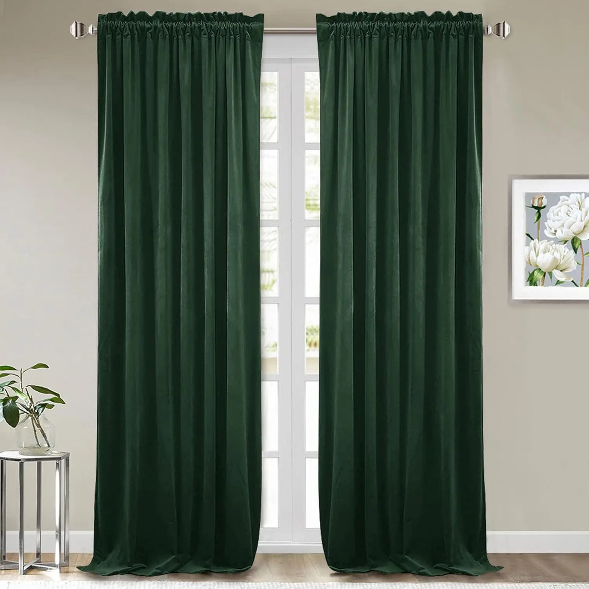 rideau velours vert moderne 100 polyester fenêtre française opaque salon