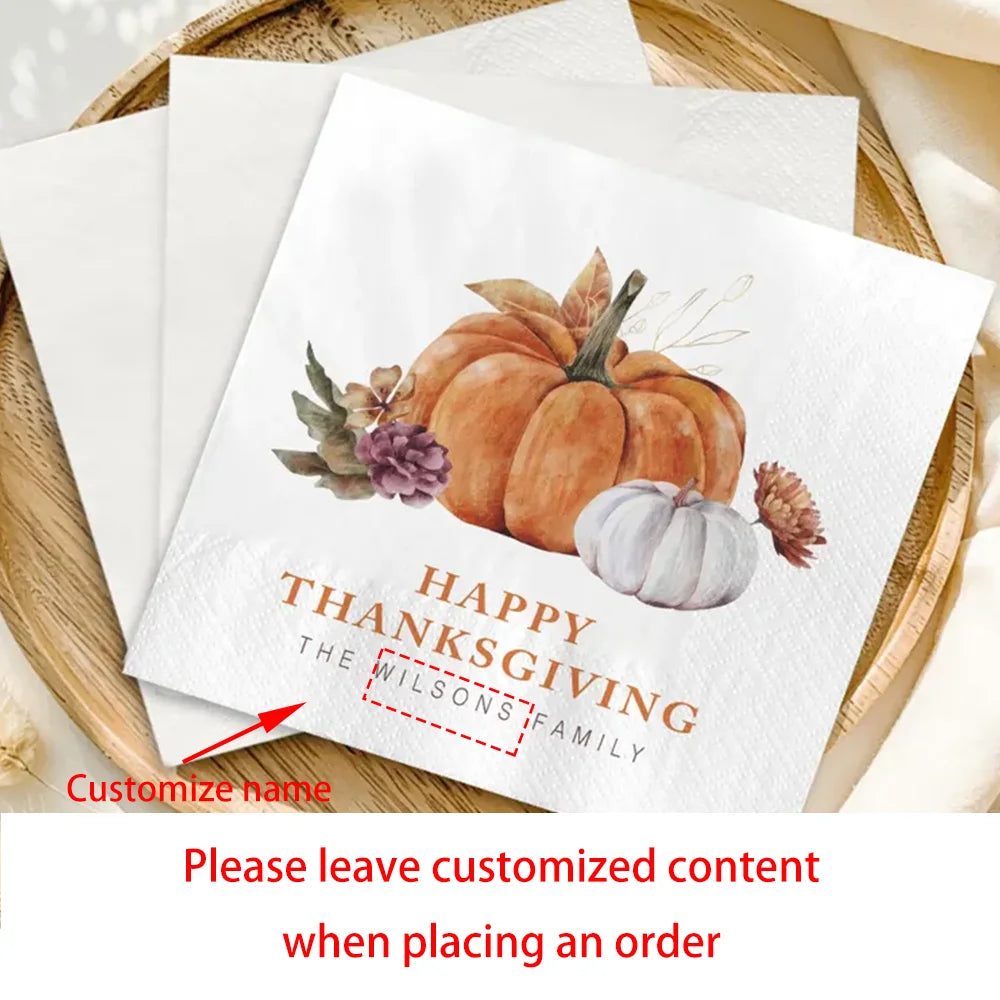 serviettes table blanc orange gris vert citrouilles feuilles fleurs happy thanksgiving occasionnelles festive autumn