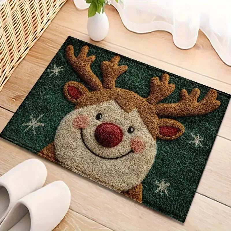 tapis sol imperméable antiderapant classique renne noel decoratif rouge vert enfants salonextérieur 60x40cm
