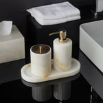 ensemble accessoires salle bain marbre blanc onyx distributeur savon plateau pot brosse dents