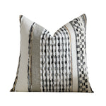 housse coussin carré brodé moderne rayures géométriques polyester blanc gris noir marronclair