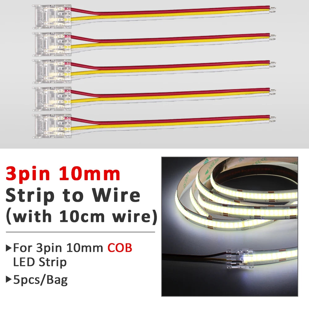 connecteurs ruban led cob smd transparent modernes adhésifs 5mm 8mm 10mm(rgb cct)