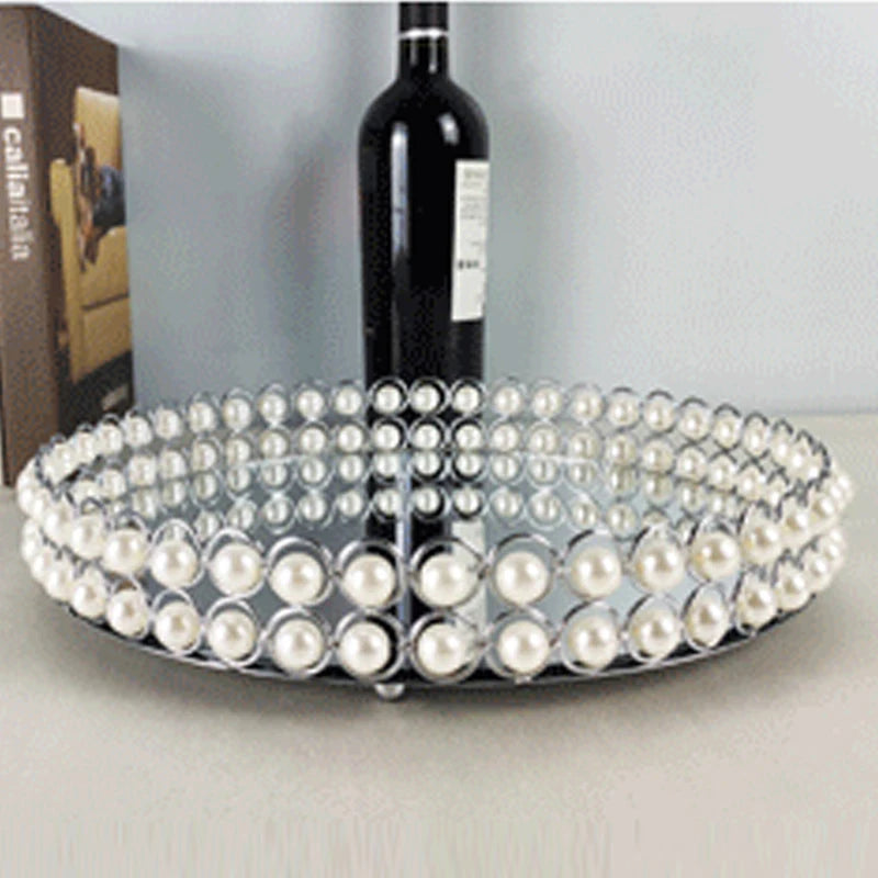 plateau decoratif blanc doré miroir classique clips assiette rond verre