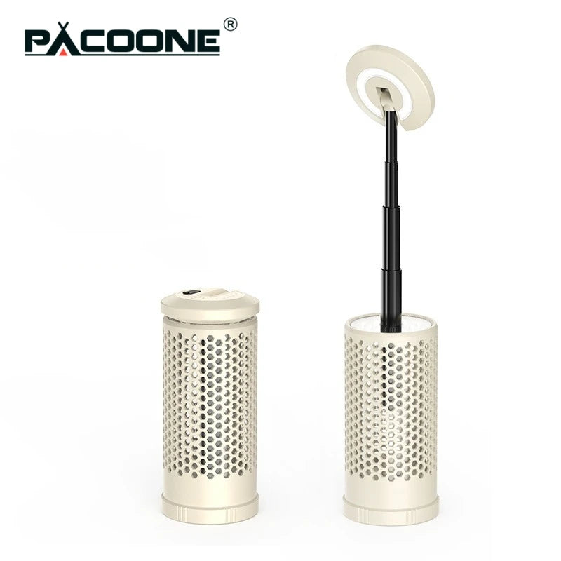 lampe camping rechargeable pliable retractable tête rotative retro perforations beige clairextérieur ambiance