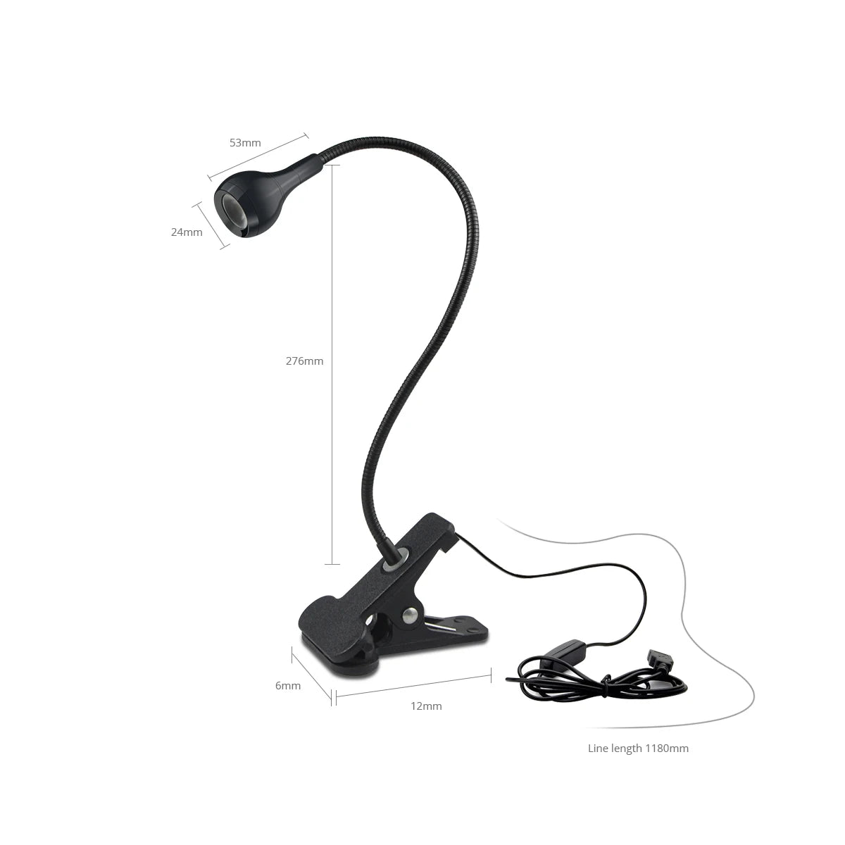 lampe led clipable table lecture usb flexible moderne minimaliste noir cordon