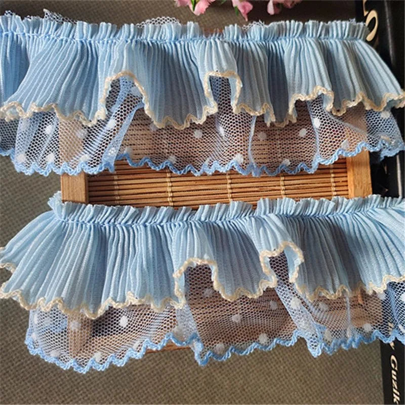 ruban plissé bleu rose jaune rayures dentelle vintage large 5cm polyester nylon occasion partie